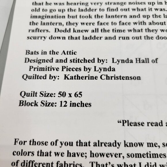 Bats In The Attic Quilt Pattern Primitive Pieces By Lynda 50 x 65 - Picture 4 of 7